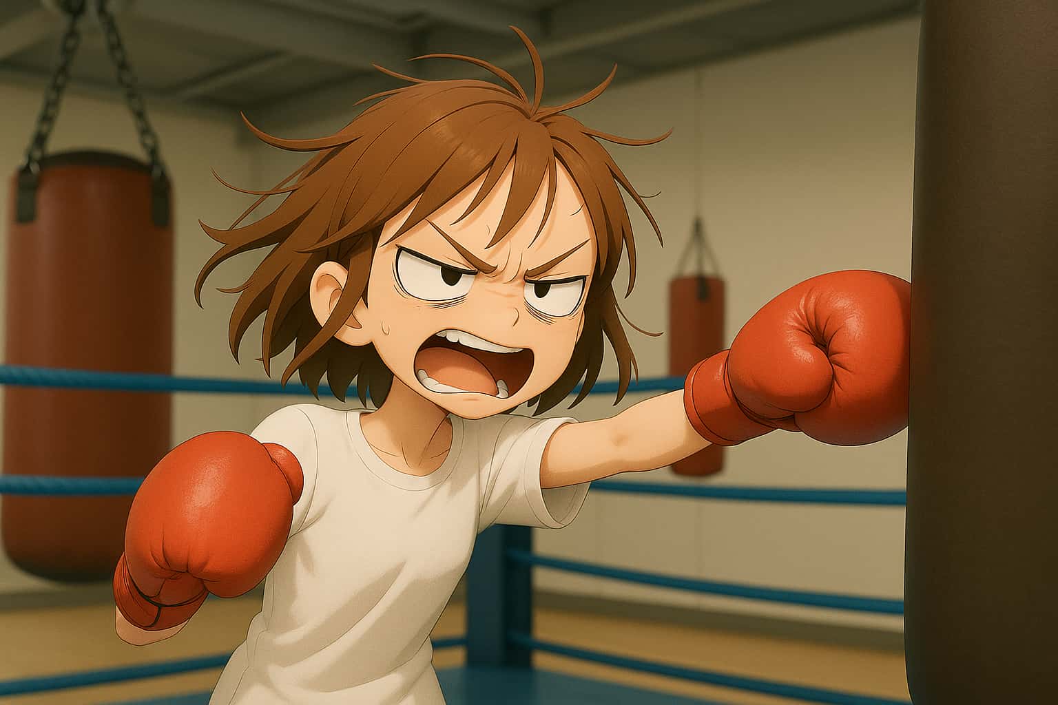 PACS運用の実践に向けて全力で取り組むイメージ(サンドバックを強くパンチする少女）