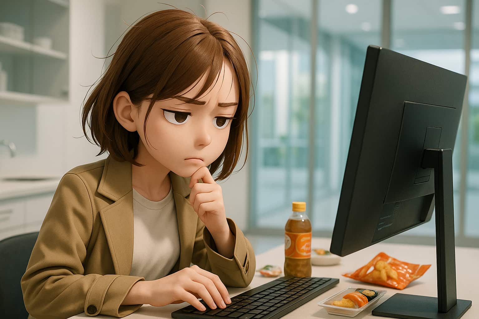 Orthancの設定作業に集中するクリニックの女性スタッフとPACSシステム環境